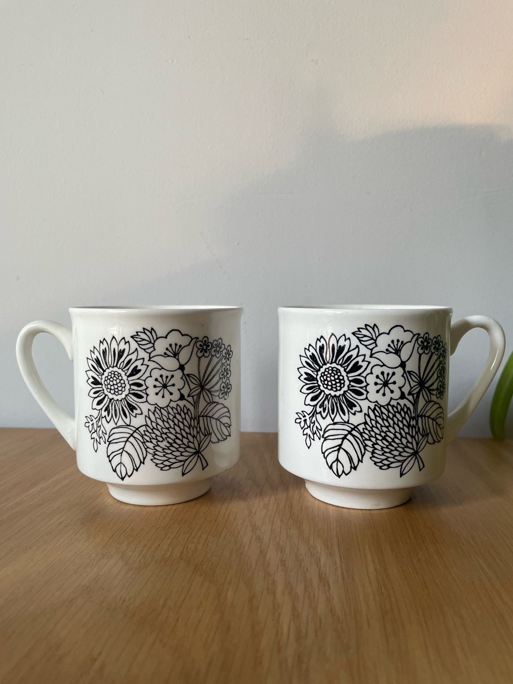 Vintage MCM Grindley Manitou Floral Pattern Ironstone Coffee Tea Mugs Set of 2